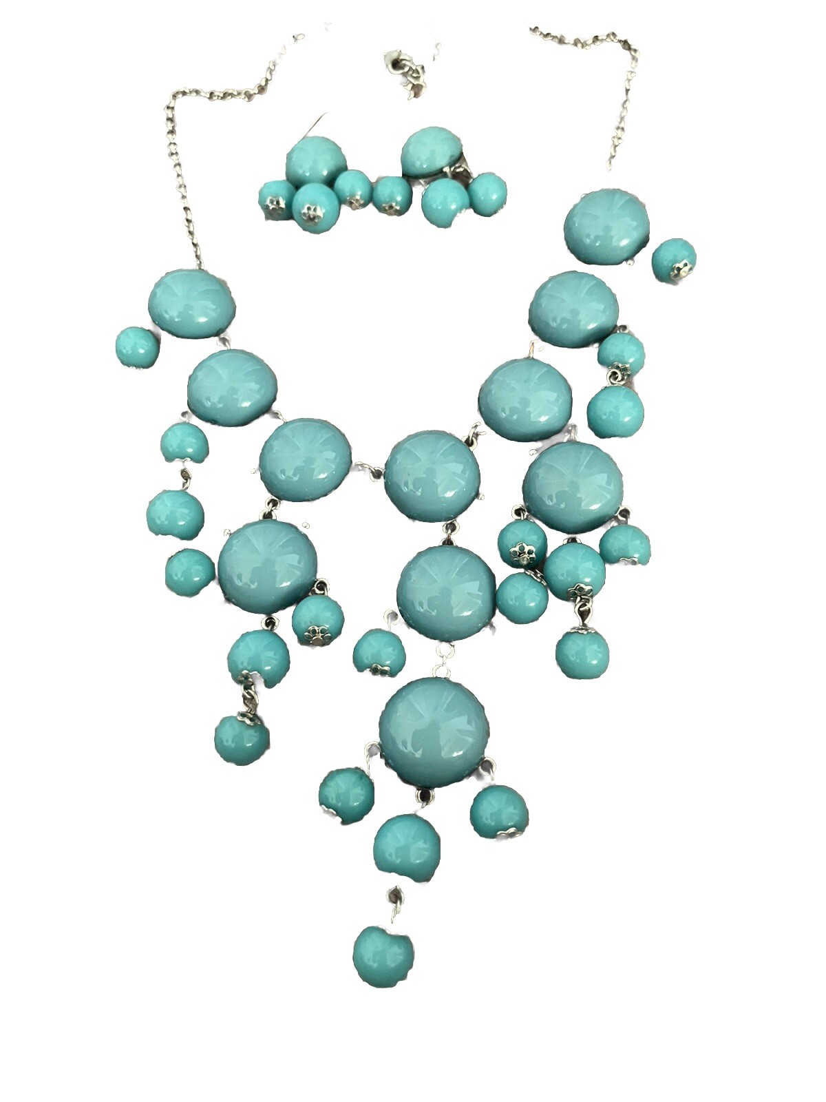 Beachy Teal Bubble Waterfall statement Necklace &… - image 2