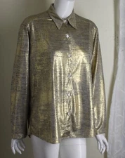 NWT JET John Eshaya Sz XS S GOLD Lame Liquid FLOWING Blouse Donatella Shirt $115