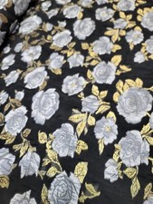 Silver Floral Metallic Brocade Fabric 60 Width Sold By The Yard BLACK ORGANZA