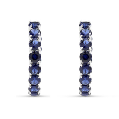 12 2/9 Ct Hoop Earrings Round Simulated Blue Sapphire Sterling Silver