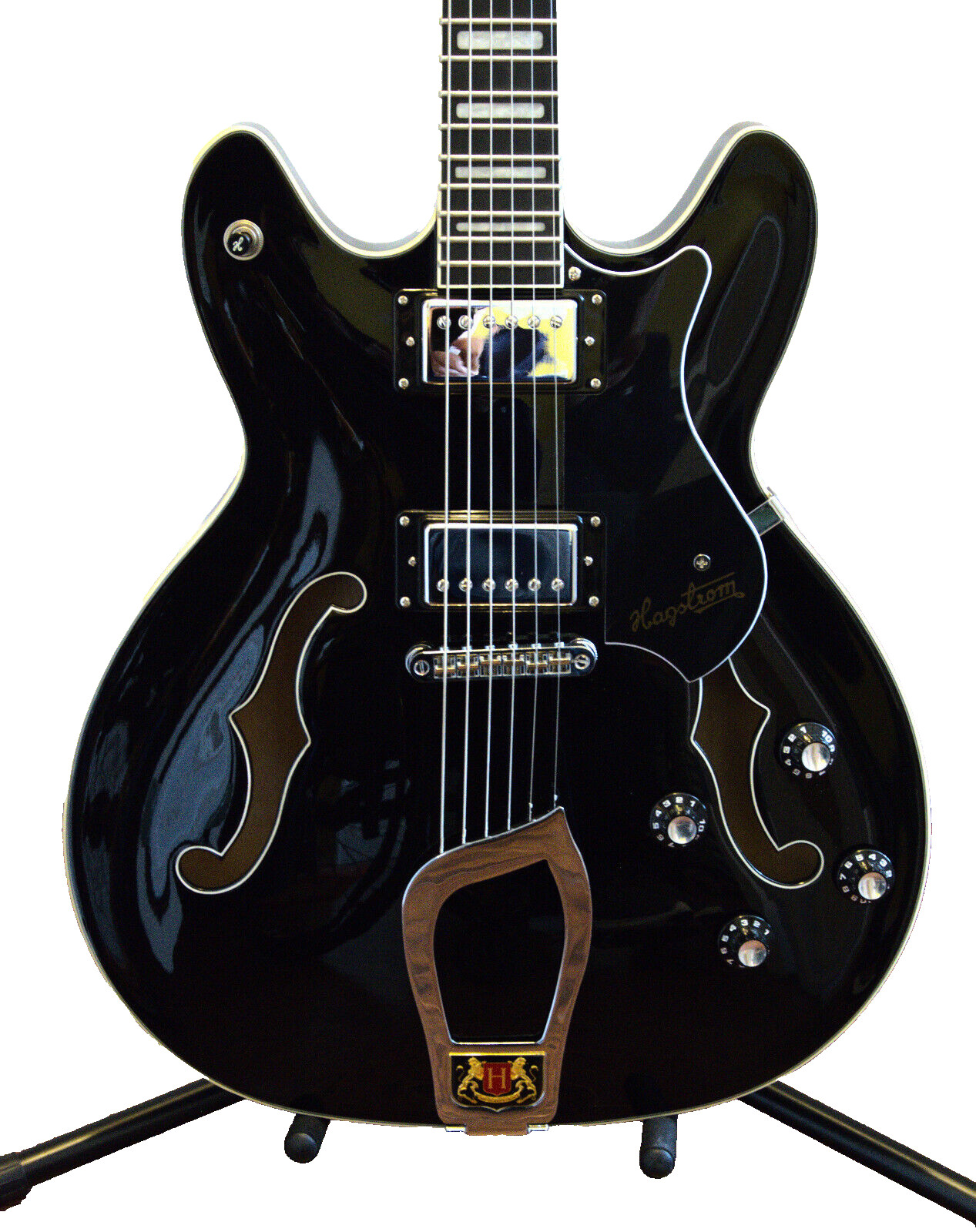 Hagstrom Viking VIK-BLK Semi-Hollow Body Gloss Black with OHSC - Mint!