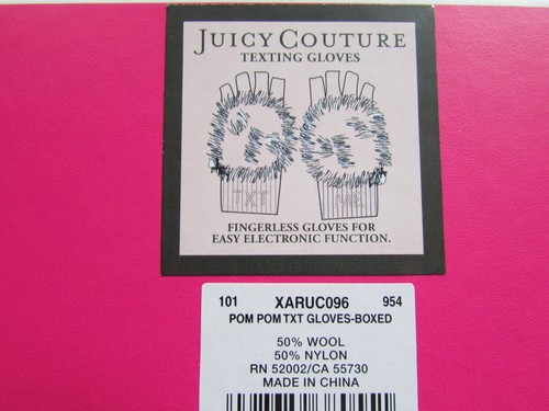 Juicy Couture Girl Mittens Text Me Pom Poms Fingerless Knit Gloves Pink New - Picture 10 of 12