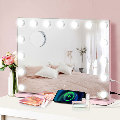 LED Lighted Hollywood Mirror 15 Bulbs Vanity Table Makeup Mirror 58x46cm w/ USB - Imagen 2 de 15