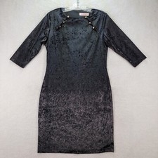 Y2K Black Faux Velvet Button Round Neck Sexy Sheath Andrea Womens Dress Size M