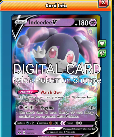 Indeedee V Pokemon TCG Online PTCGO 091/202 DIGITAL CARD | eBay