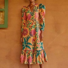 Farm Rio Yellow Orange Flowerdoscopic Midi Casual Maxi Dress (Size S)