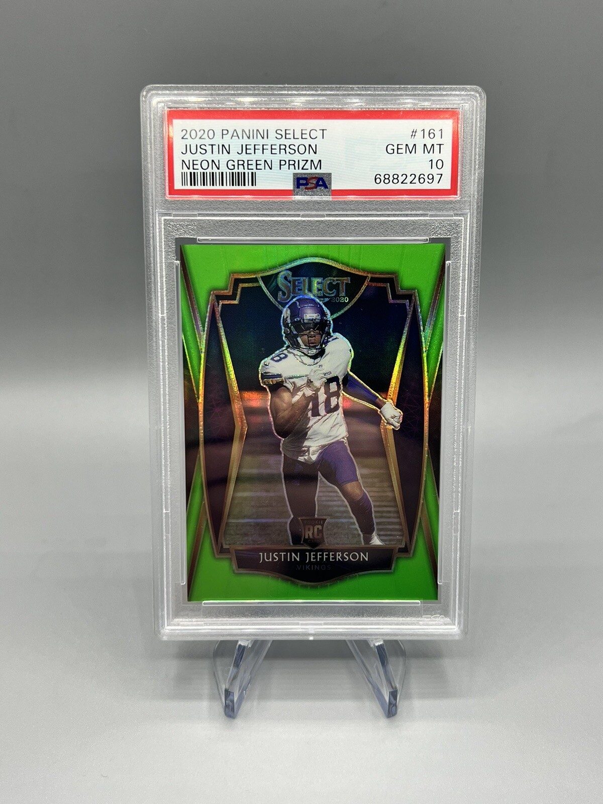 2020 Select Justin Jefferson Neon Green Rookie 161 RC #7 /49 PSA 10 Pop 2! 🔥