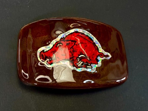 Arkansas Razorbacks Running Hog Sticker Decal on Artisan Wood Glossy Belt Buckle - Picture 10 of 12