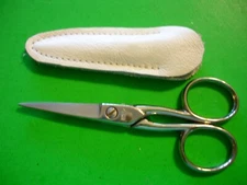  4" MOUSTACHE TRIMMING BARBERSHOP SCISSORS ITALIAN VERY SHARP CONDITION + SHEATH