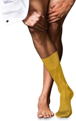 Falke Mimosa Yellow No 9 Egyptian Cotton Calf Length Socks Size 8.5-9.5 EU 43-44