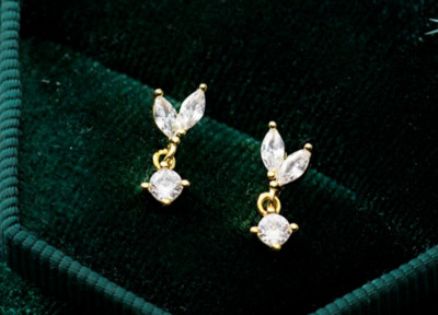 Gold kleine Blatt Ohrstecker, Marquise CZ Stein Blatt Ohrstecker, rund CZ Ohrhänger
