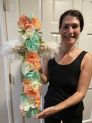 Permanent Floral And Feathered Custom Made Cross
