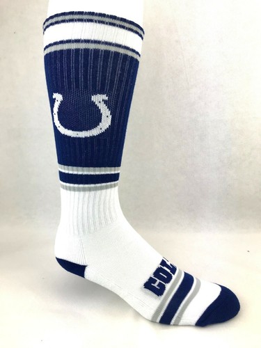 Indianapolis Colts Football Blue Gray & White Striped Tall Deuce Crew Socks - Picture 2 of 2