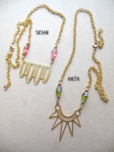Collier Art Déco Doré Avec Cristal - Style Années 1930 - Longueur 41-45 Cm - Neuf Sans Emballage