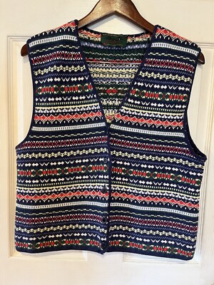 Vintage Northern Reflections Sweater Vest Woman Cottagecore Fair Isle Multicolor