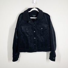 Universal Standard Parker Teddy Lined Corduroy Jacket Size 14/16 Black Collared