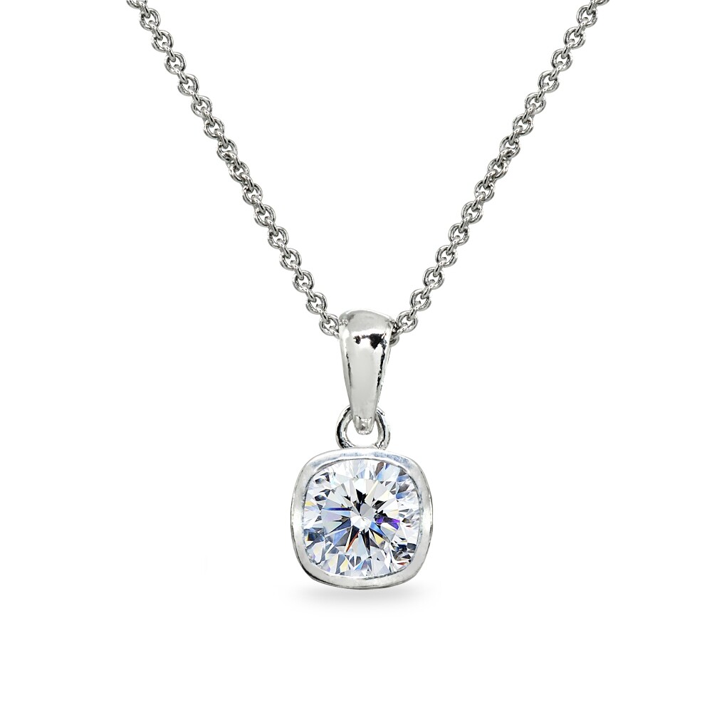 アクセサリー Different Necklace Premium Silver 53cm 7mm Cushion-Cut Bezel-Set 925 Silver Pendant Necklace Made w