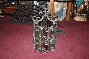 Vintage-Gothic-Medieval-Wrought-Iron-Hanging-Chandelier-Light-Muli-Color-Glass