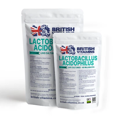 BRITISH VITAMINS Live Culture Bacteria Lactobacillus Acidophilus 40 Billion CFU