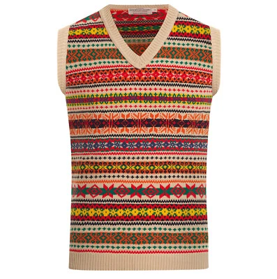 London Knitwear Gallery Herren Fair Isle Weste Ärmellos Retro Strickpullover - Bild 1 von 3