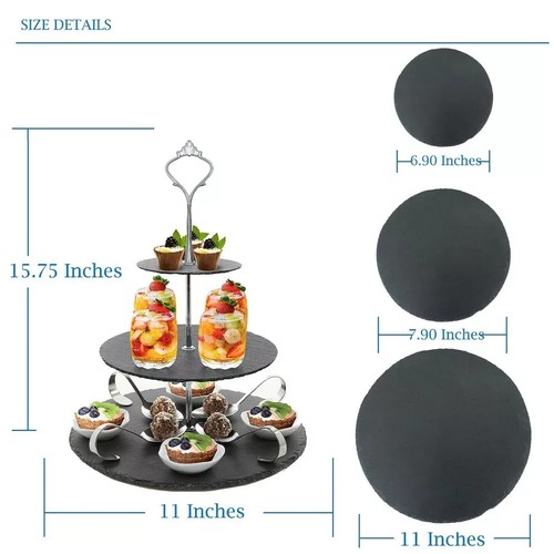 3 in 1 Cake Stand Afternoon Tea Natural Slate Wedding Plates Party Tableware UK - Picture 4 of 6