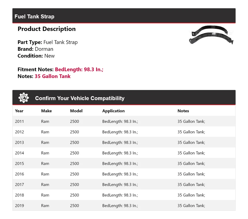 Correa de tanque de combustible para Ram 2500 Dorman 2011-2019 2012 2013 2014 2015 2016 2017 2018 Foto 2 de 4