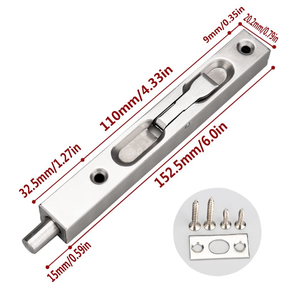 WANLIAN 2 Pcs Door Flush Bolt Guard Concealed Slide Bolt Lock 8 Inch Concealed Security Door Lock For French Doors Composite Doors Wood Doors Double