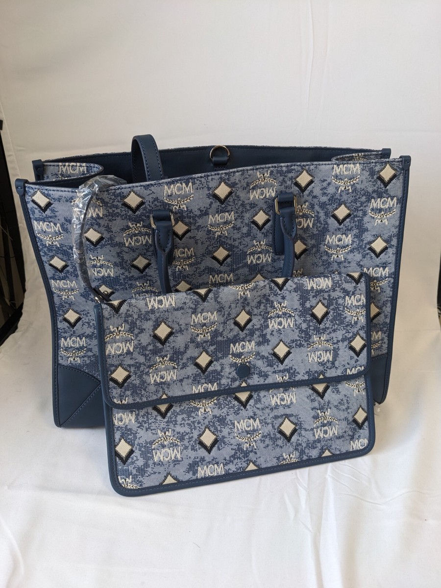 MCM Women Vintage Jacquard Tote Bag Blue Large size | eBay
