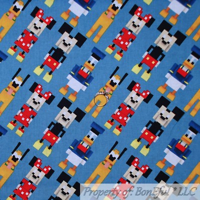 BonEful FABRIC FQ Cotton Quilt Blue Mickey Minnie Mouse Disney Classic Kid Baby