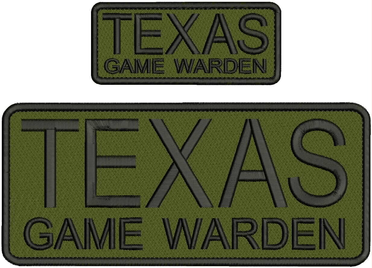 "Texas Game Warden" embroidery patch 4x10 and 2x5 hook on BACK BLACK