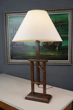 Vintage Hand Made Wooden Adjustable Ratchet Table Lamp