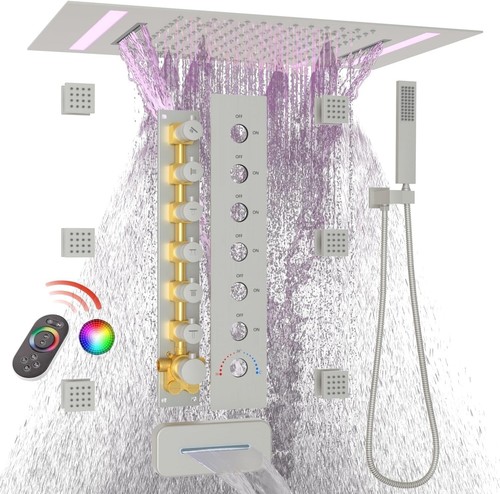 HOMEDEC Brushed Nickel LED Full Body Shower System with Body Jets Spray
