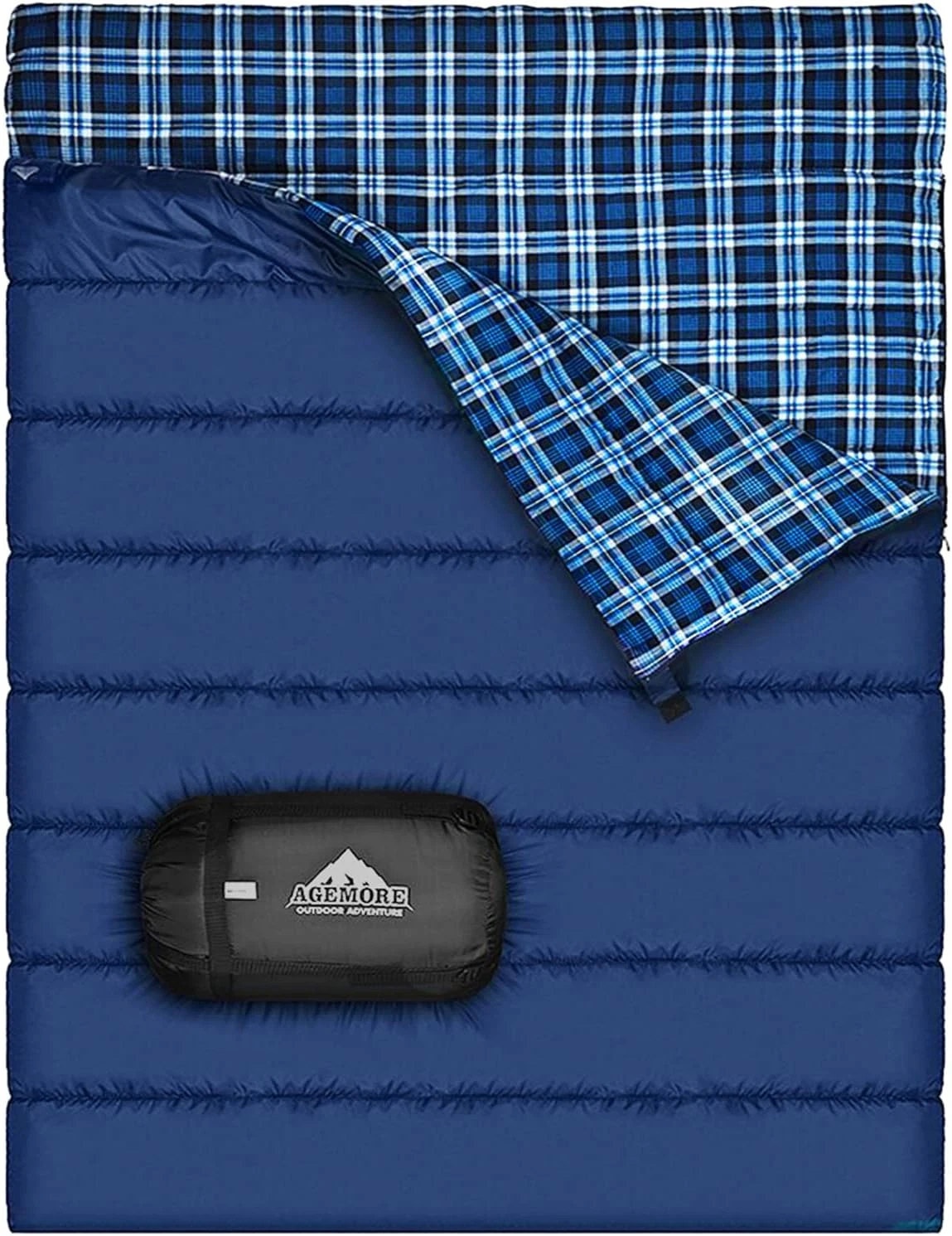 Cotton Flannel Double Sleeping Bag for Camping, Backpacking or Hiking. Queen Siz