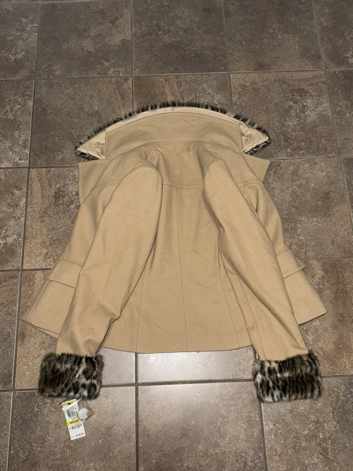 INC International Concepts Faux Fur Collar Coat Cheetah Print Size Medium Tan - Image 3 of 3