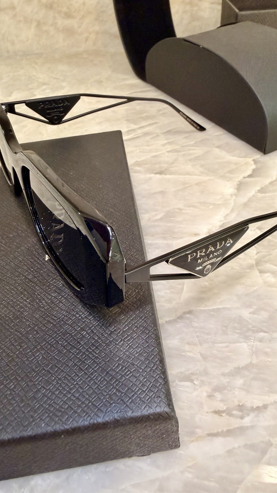 Prada Rectangular Black Sunglasses PR 17WS Logo M… - image 4