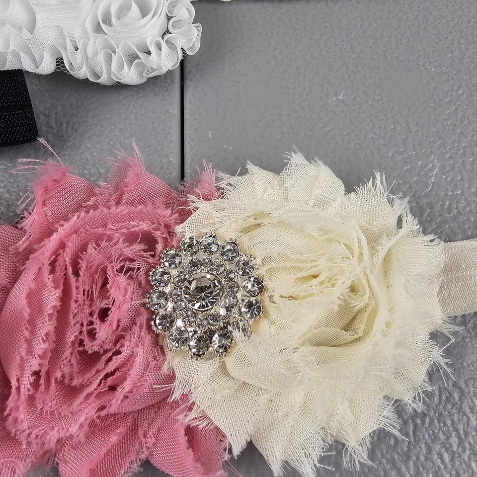 Diadema para bebé niña 7 piezas flor moño perla estrás 6M-niño pequeño (estante 9) Foto 4 de 4