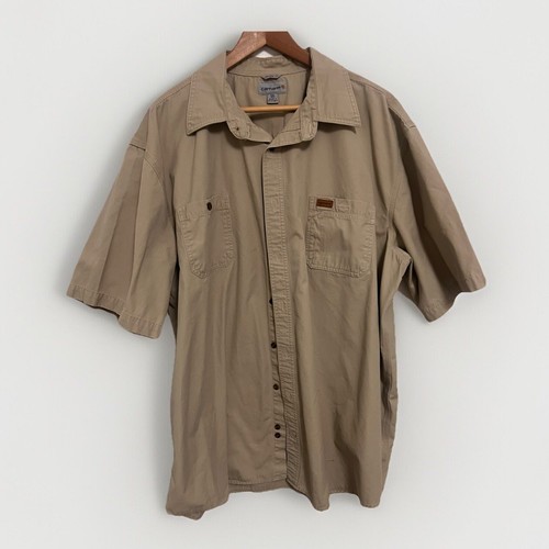 Carhartt Herren 3XLT Hellbraun Kurzarm Button Down Original Fit Workwear Hemd