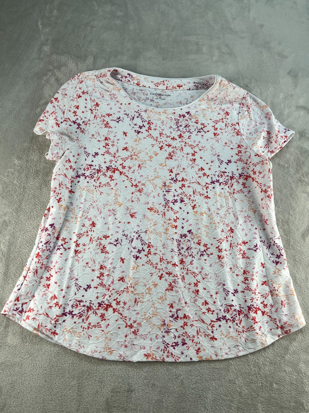 Croft & Barrow Floral Top Womens X-Large Short Sleeve Casual Round Neck