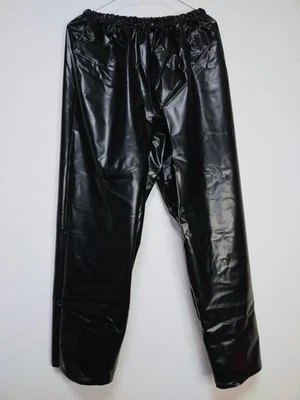 Shiny black PVC plastic pants rain pants vinyl rainwear - Photo 1/4