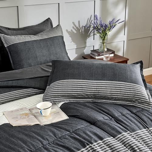 Set piumone misura 7 pezzi - letto a righe bianco nero King 02 - nero bianco - Foto 6 di 8