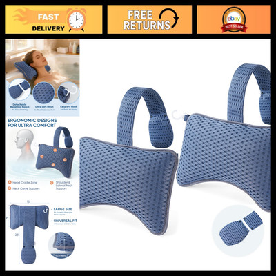 2-Pack Large Blue Pillows for Hot Tub & Spa - Adjustable Neck Support, Machine-W