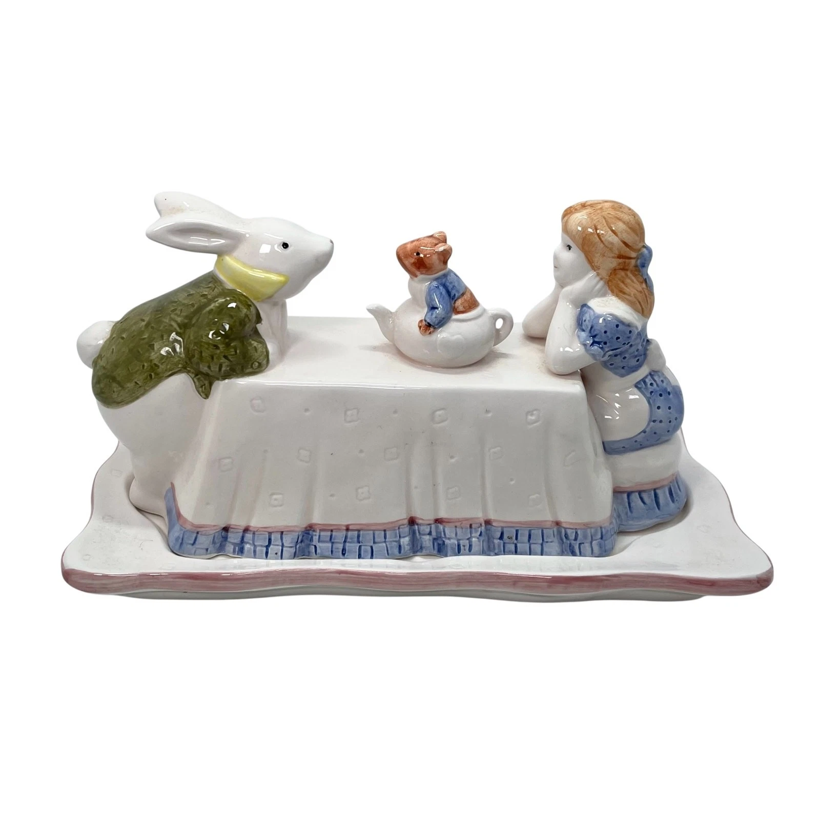 Vintage ALICE IN WONDERLAND & Rabbit Butter Dish By Applause #39025