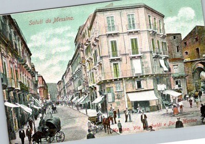 1900s Messina Sicily Via Garibaldi & Porta Marina Postcard Belle Époque