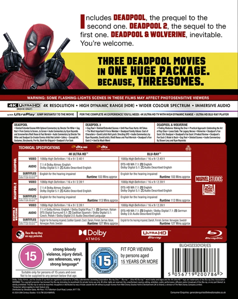 Marvel's Deadpool & Wolverine Triple Pack (4K UHD Blu-ray) Ryan Reynolds - Image 3 of 3