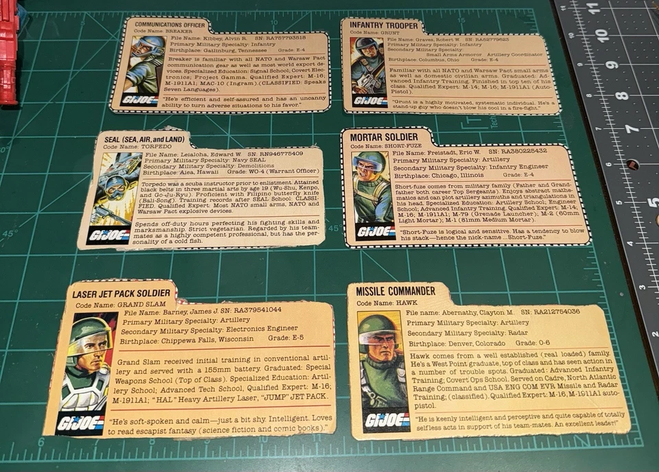 "Lote de 33 tarjetas de archivo GiJoe ARAH O-ring 3,75""" Foto 3 de 4