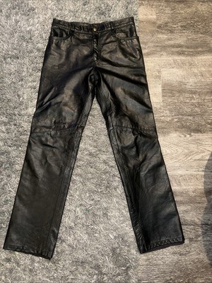 Vintage Branded Garments Mens Leather Pants  34x 32 Thick Black Biker Jeans New