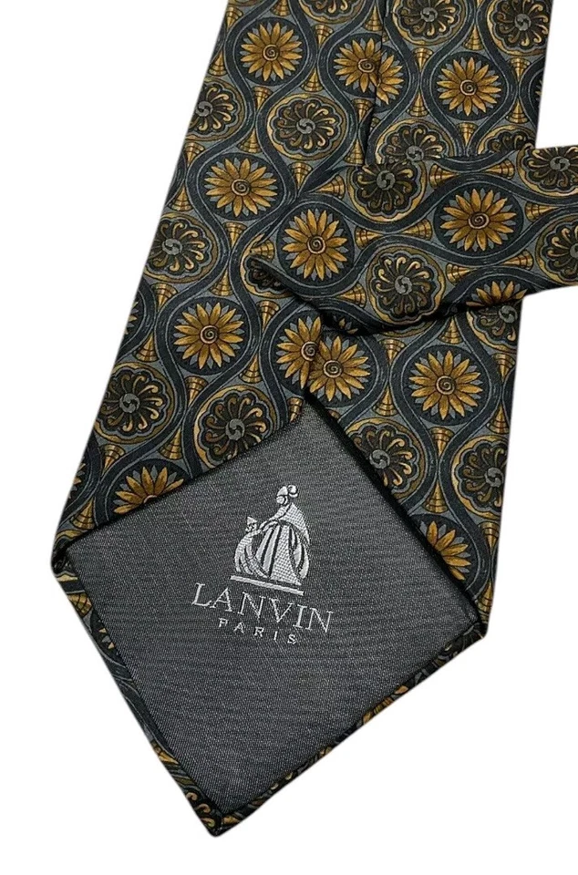Corbata de seda LANVIN FRANCIA gris marrón arte geométrico con:3,6" usada en excelente estado Foto 3 de 3