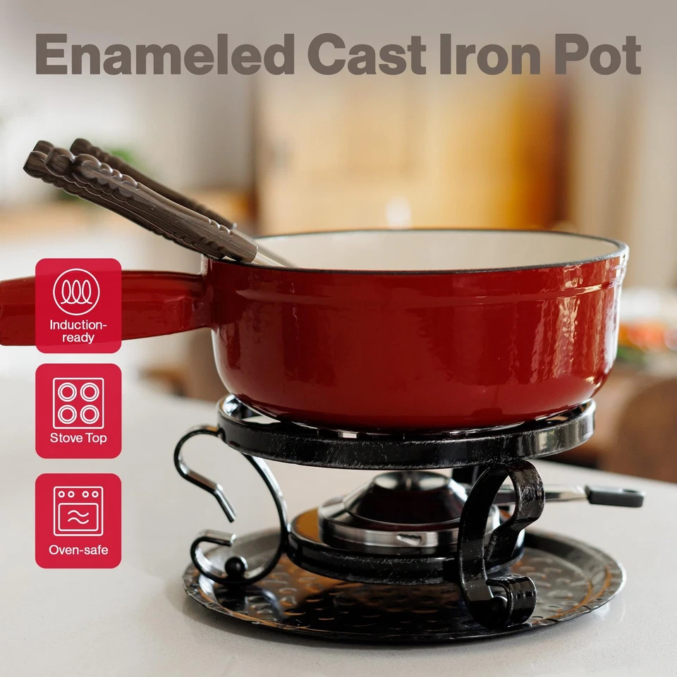 Juego de Fondue de Queso de Hierro Fundido Lugano, 9 Piezas, 2 QT / 2 L - Ideal para Derretir C... Foto 2 de 4