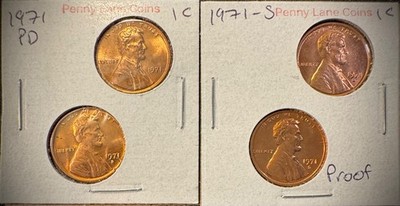 1971 P D S + S Lincoln Memorial Cent UNCIRCULATED + PROOF 4 Coin Lot