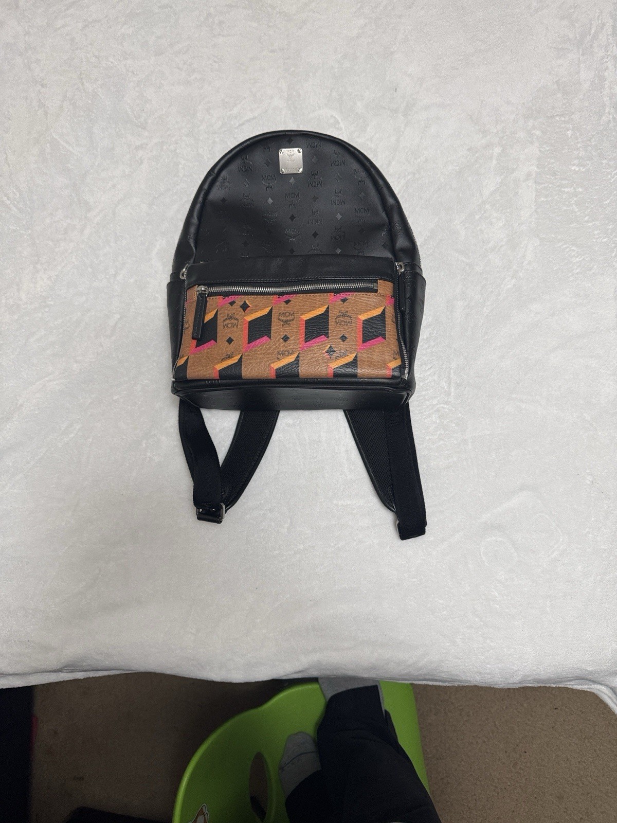 MCM Black Logo Geometric Pattern Backpack Removab… - image 4